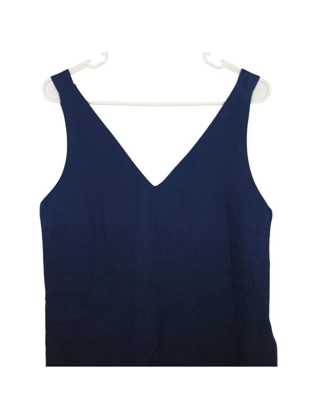 Zara Basic Denim Couture Sleeveless Navy Blue V-Neck Midi Dress With Pockets Siz